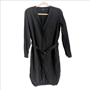 RAG & BONE Black Linen Midi Button Front Luxury Minimalist Dress Extra Small